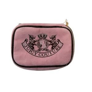Juicy Couture Pink Velour Makeup Bag Travel Case  Crown Logo Zip Cosmetic Pouch